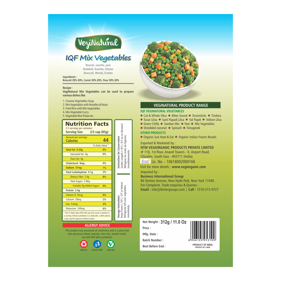 VegiNatural IQF Mix Vegetables with Broccoli - Image 2